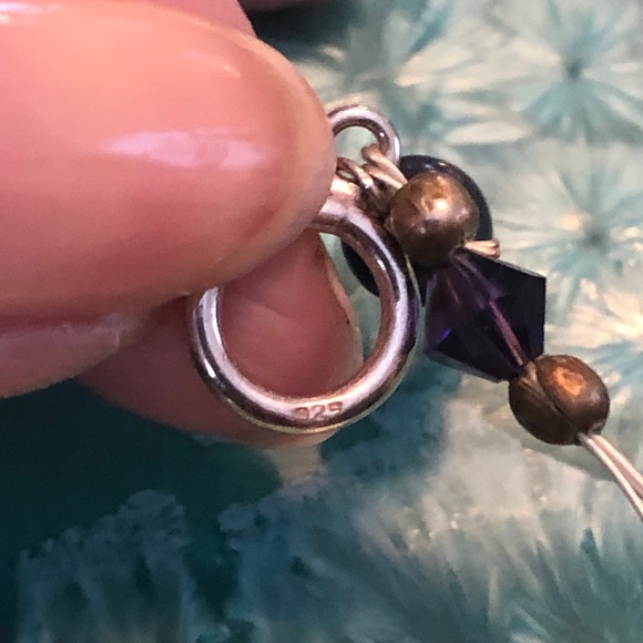 Sterling Silver Clasp And Purple, Blue and Bronzy Pearls and Crystal Necklace - Picture 7 of 13